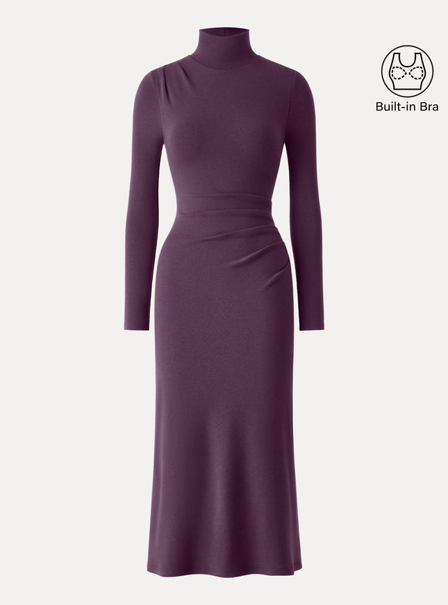 Turtleneck Tucked Midi Built-In Bra Dress