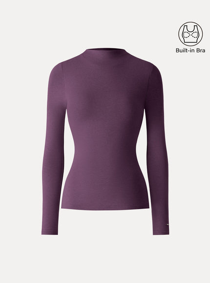 Mockneck Long Sleeve Built-In Bra Top