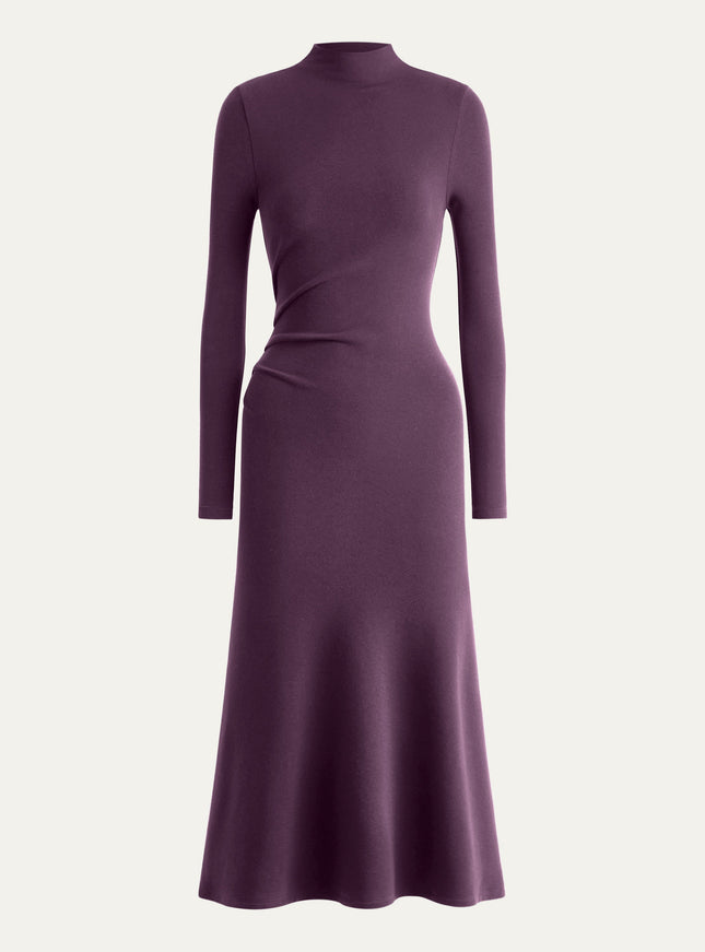 Mock Neck Long Sleeve Ruched Mermaid Midi Dress
