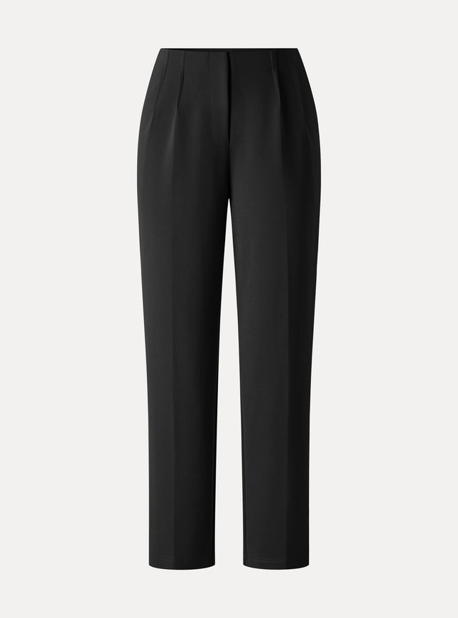 Ponte Mid-Rise Ankled Tapered Tuck Pants with Pockets