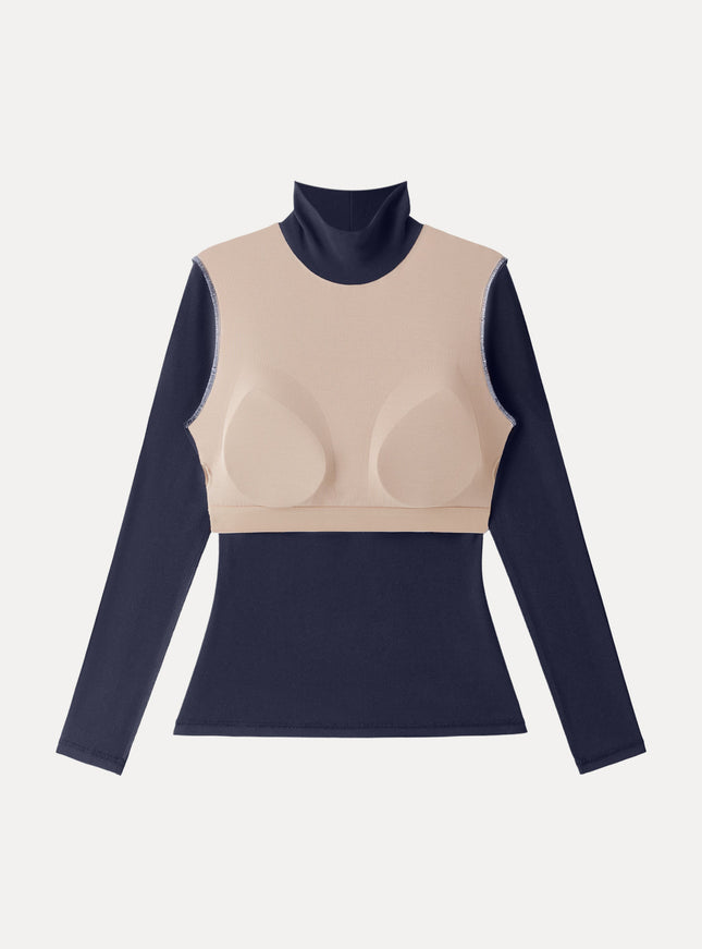 Turtleneck Long Sleeve Built-In Bra Top