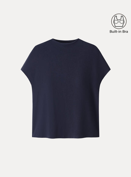 Mock Neck Short Sleeve Built-In Bra Top
