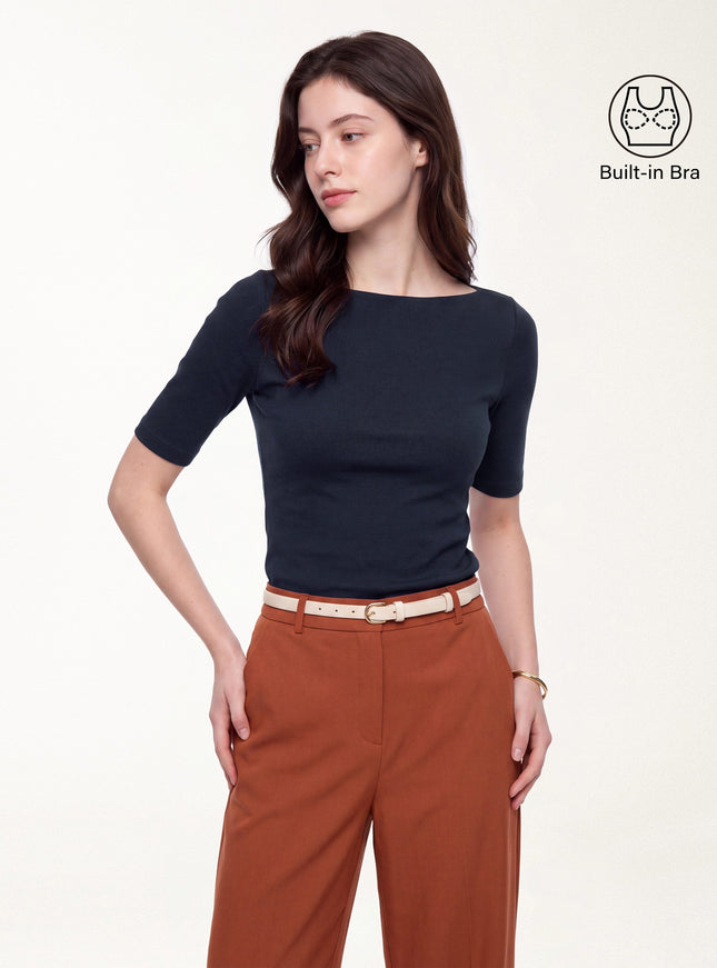 Elbow Sleeve Built-In Bra Top