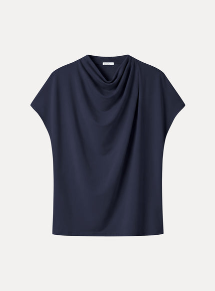 Draped Mock Neck Cap Sleeve Top