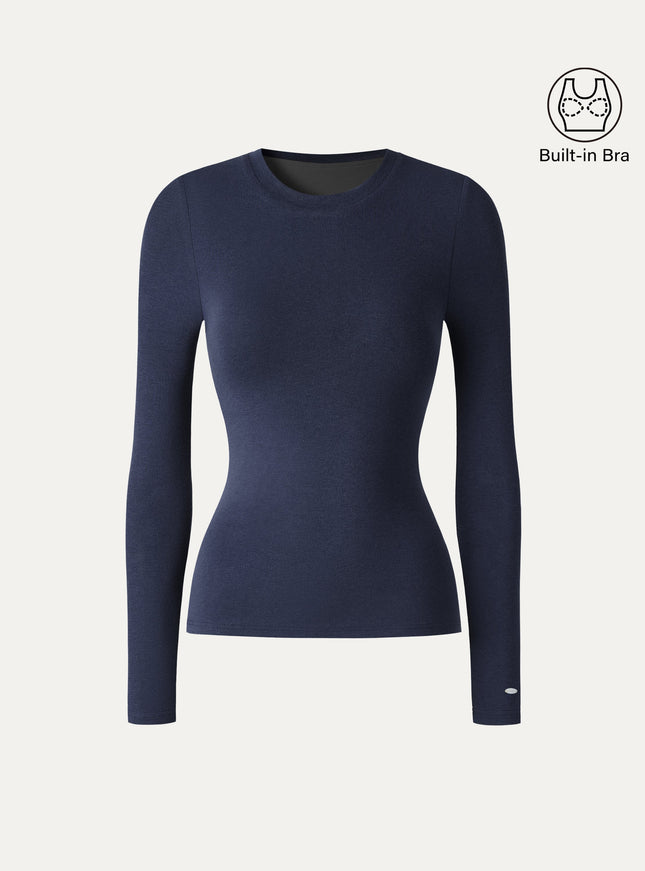 Crewneck Long Sleeve Built-In Bra Top