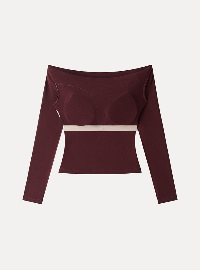 Convertible Neck Long Sleeve Built-In Bra Top