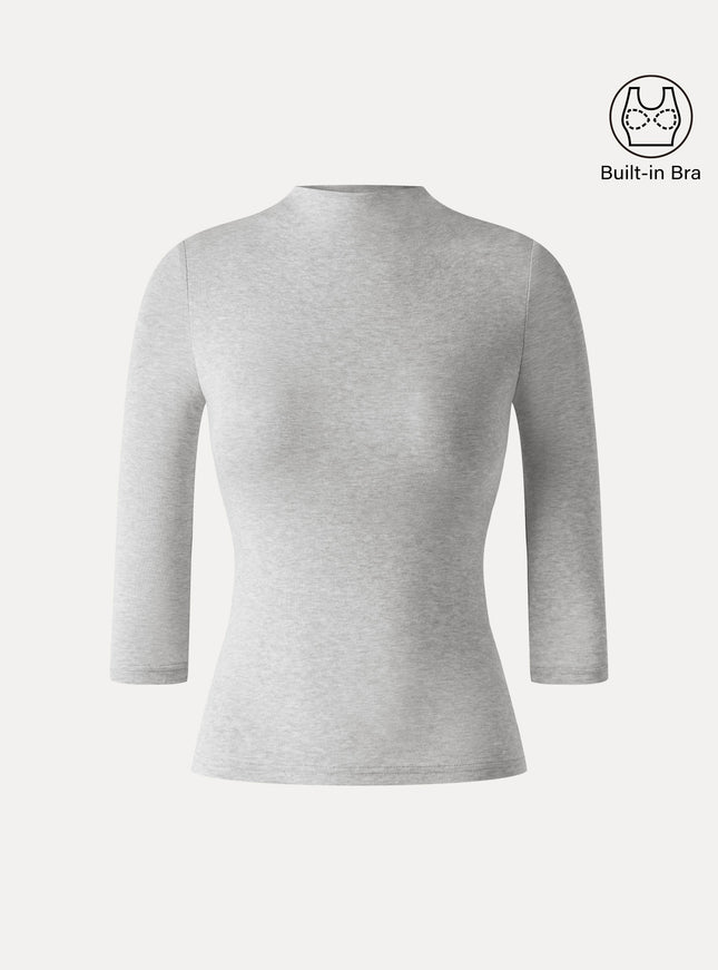 Premium Mock Neck 3/4 Sleeve Built-In Bra Top