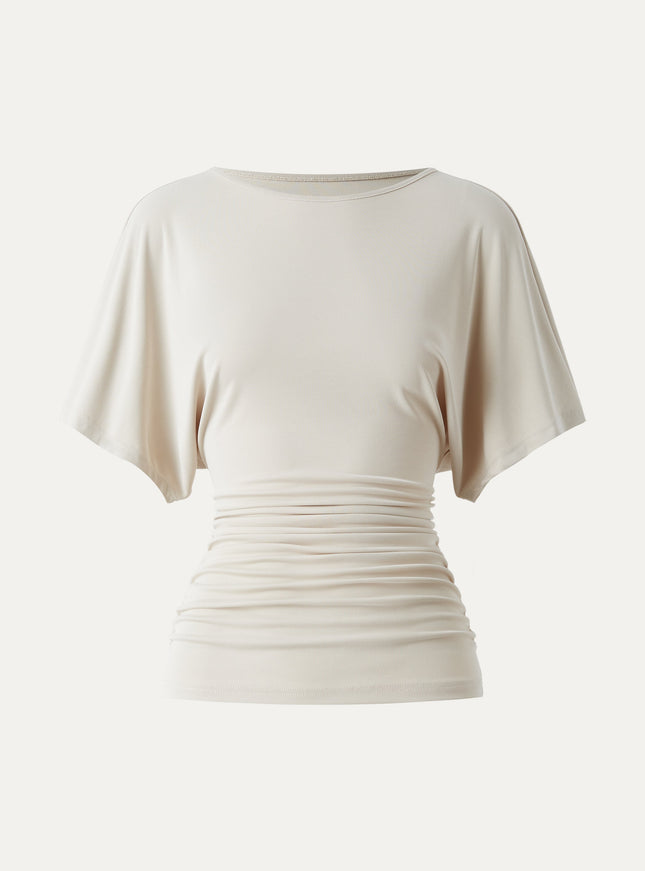 Effortless Boatneck Batwing Sleeve Side Ruched Top