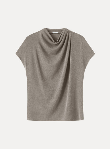 Draped Mock Neck Cap Sleeve Top