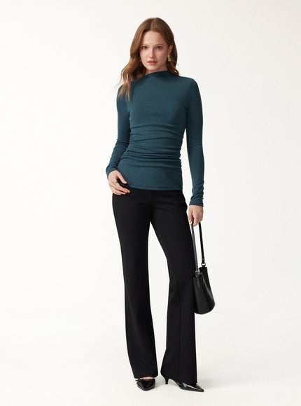 Slanted Mockneck Ruched Built-In Bra Top