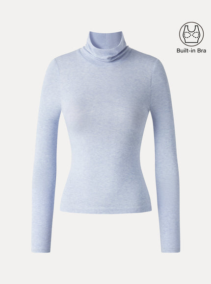 Lyocell-Wool Mock Neck Long Sleeve Built-In Bra Top