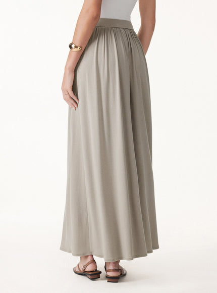 2Pcs Set Round Neck Top & A-Line Maxi Skirt with Pockets