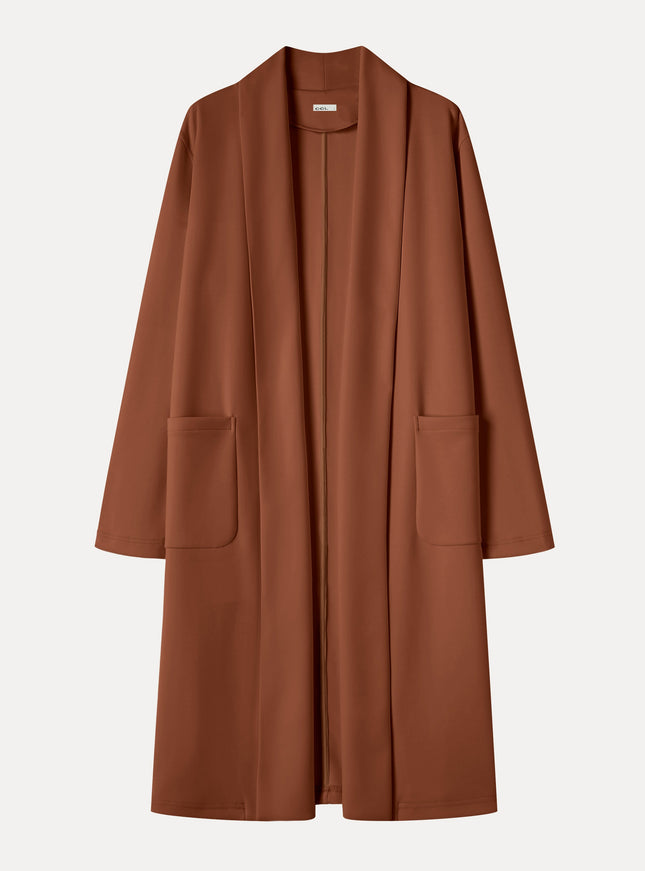 Modal Spacer Knit Shawl Collar Pocketed Long Cardigan