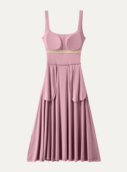 Square Neck Flowy New Airy Bra Midi Dress