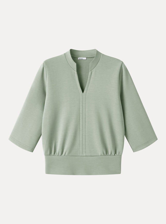 Lyocell Spacer Knit V-Neck Elbow Sleeve Banded Top