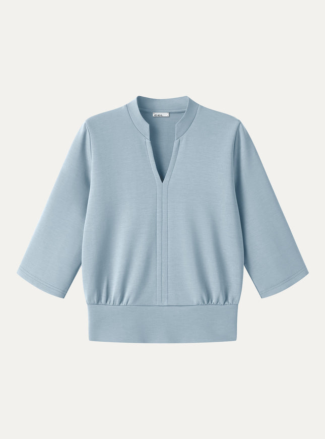 Lyocell Spacer Knit V-Neck Elbow Sleeve Banded Top