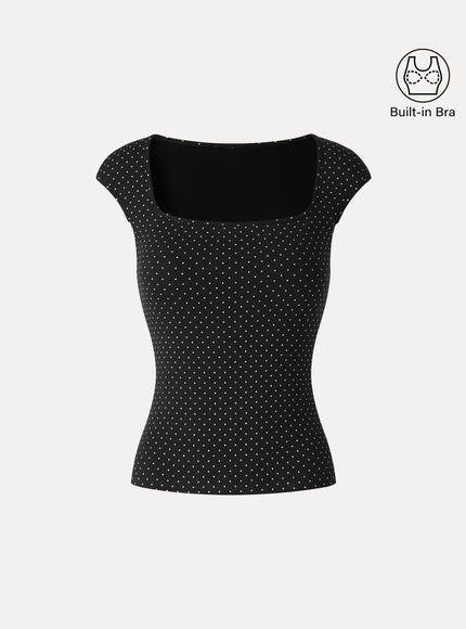 Polka Dots Square Neck Built-In Bra Top