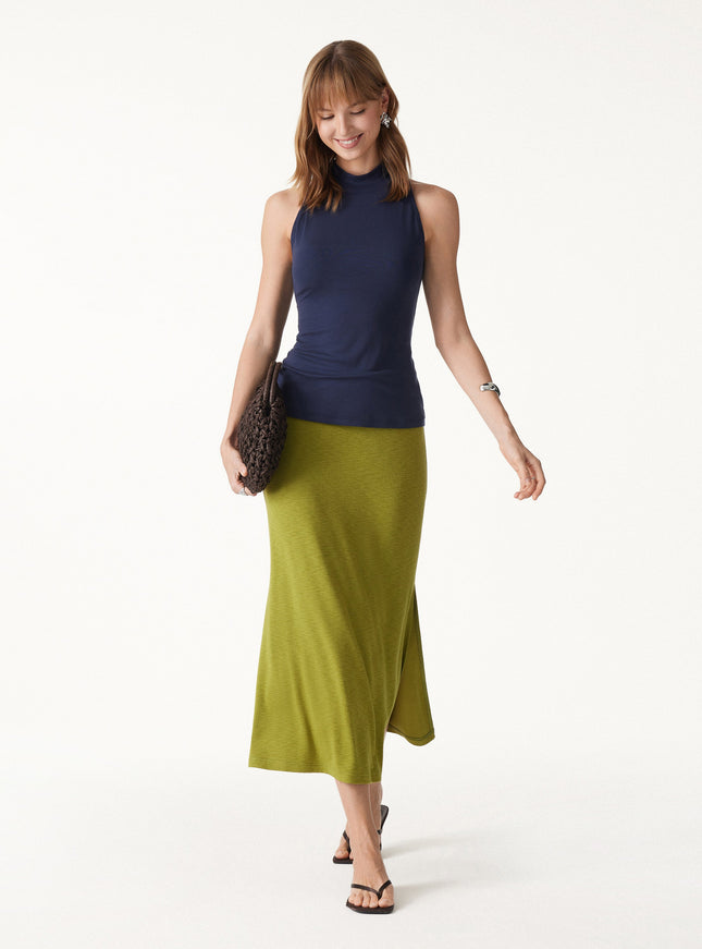Lyocell-Wool Knit Mock Neck Built-In Bra Top