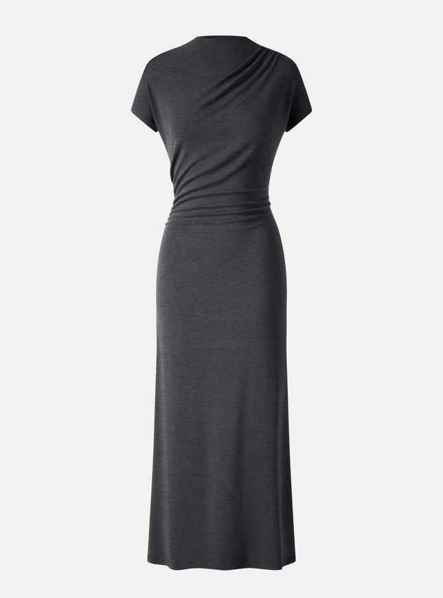 Mock Neck Cap Sleeve Ruched Midi Dress
