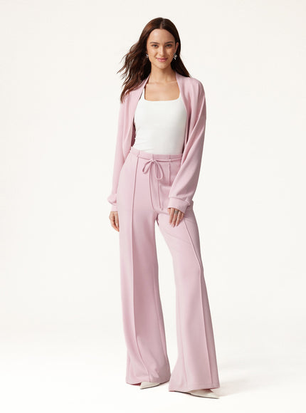 2Pcs Set Long Sleeve Drop-Shoulder Cardigan & High-Rise Flare Pants with Pockets