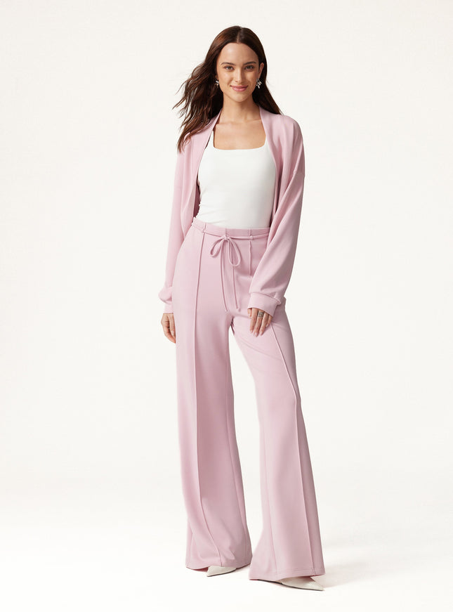 2Pcs Set Long Sleeve Drop-Shoulder Cardigan & High-Rise Flare Pants with Pockets
