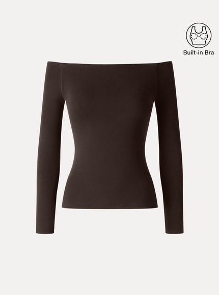 Non-Slip Off-Shoulder Long Sleeve Built-In Bra Top