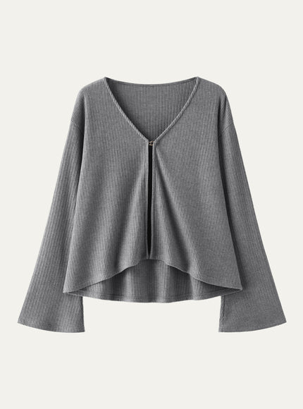 V Neck Flare Long Sleeve Cardigan