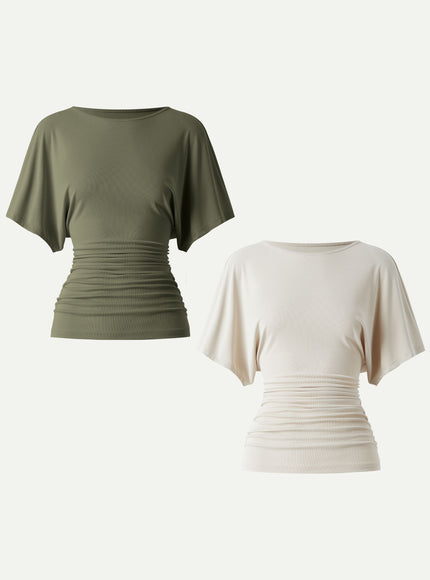 Effortless Boatneck Batwing Sleeve Side Ruched Top