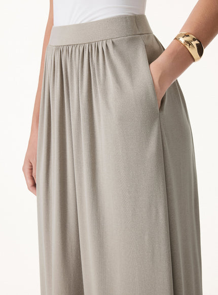 Soft Linen Knit Gathered A-Line Maxi Skirt with Pockets