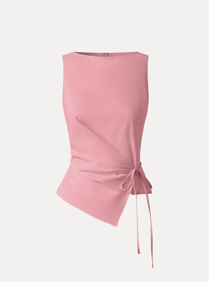 Lyocell-Linen Blend Boatneck Waist-Defined Top