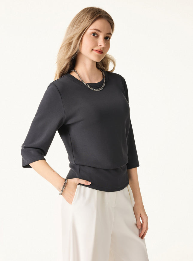 Sandwashed Spacer Crewneck 3/4 Sleeve Top