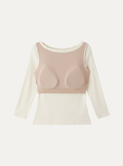 ® Boatneck 3/4 Sleeve Built-In Bra Top