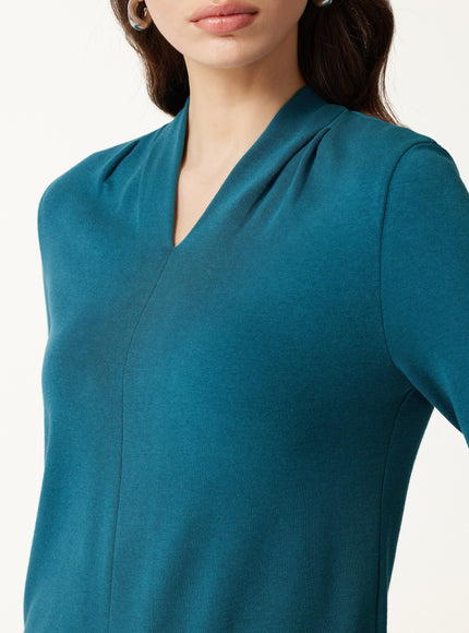 V-Neck Long Sleeve Tucked Shoulder Top