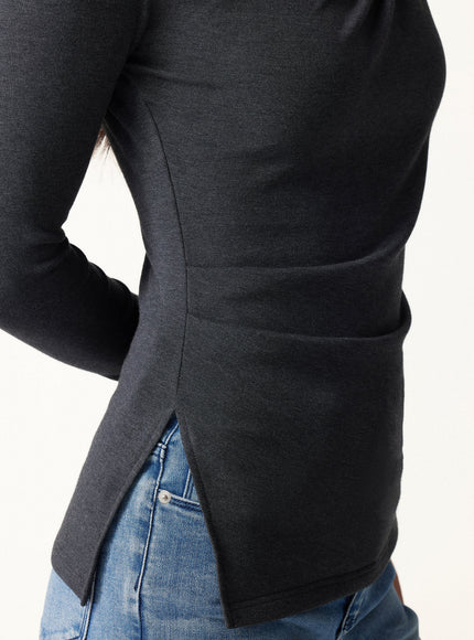 Asymmetrical Neck Long Sleeve Tucked-Waist Top