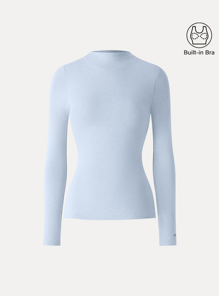 Mockneck Long Sleeve Built-In Bra Top