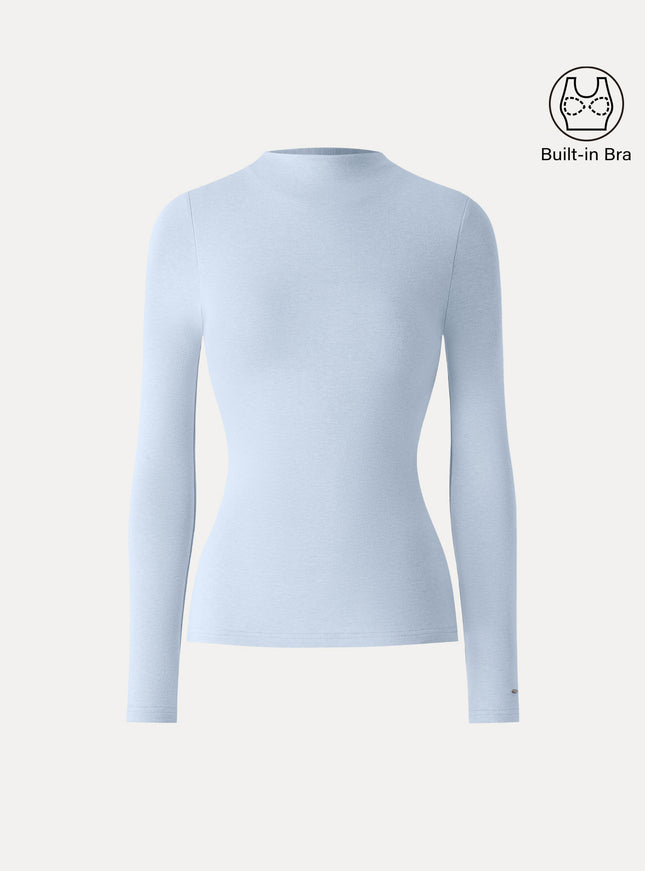 Mockneck Long Sleeve Built-In Bra Top