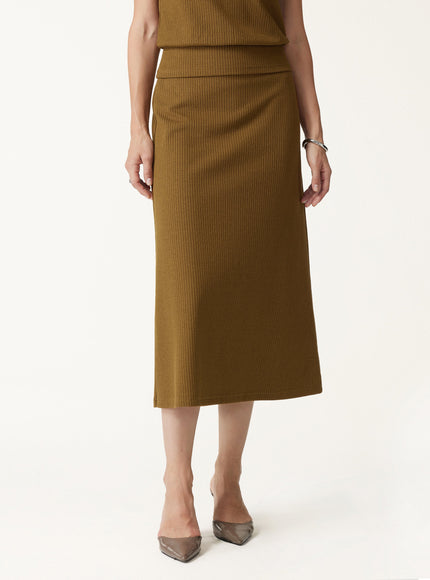 Textured Cotton Blend Mid-Rise A-Line Midi Skirt
