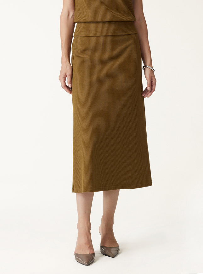 2Pcs Set Boatneck Sleeveless Top & Mid-Rise A-Line Midi Skirt