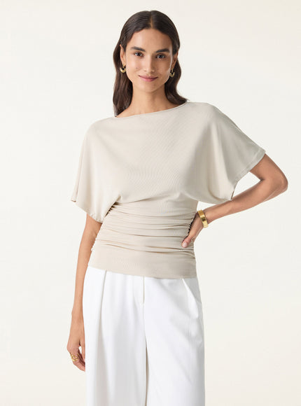Effortless Boatneck Batwing Sleeve Side Ruched Top