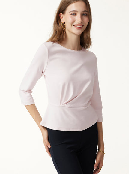 Cotton Lyocell Round Neck Tucked Top
