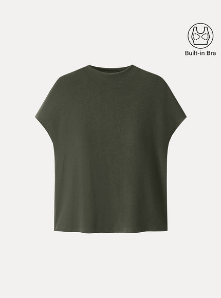 Mock Neck Short Sleeve Built-In Bra Top