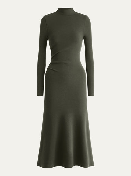 Mock Neck Long Sleeve Ruched Mermaid Midi Dress