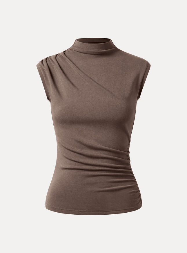 Mock Neck Sleeveless Ruched Top