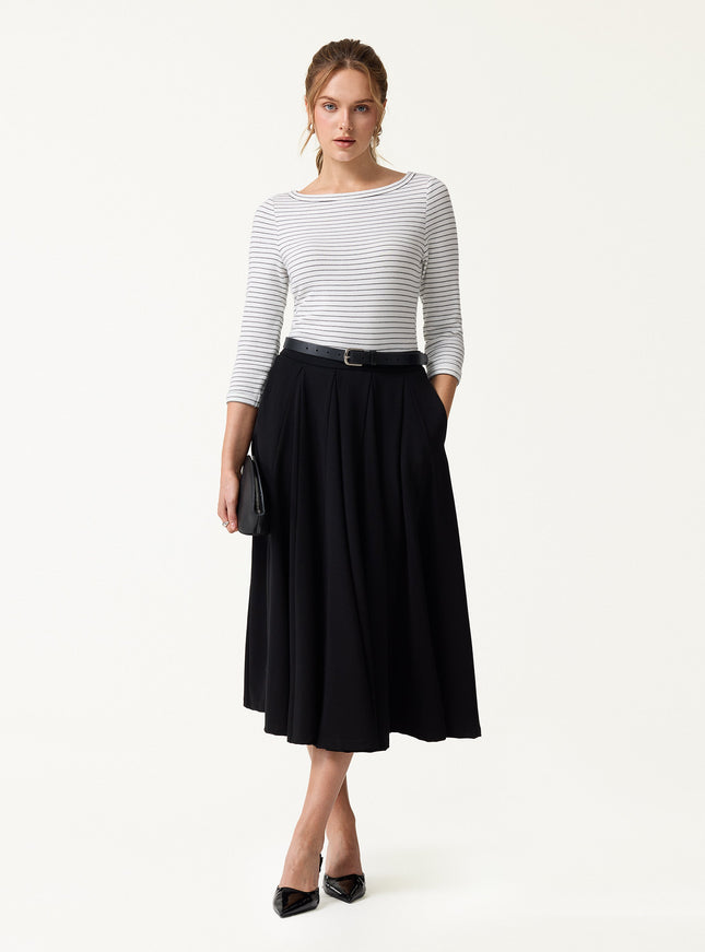 Striped Parisian Boatneck 3/4 Sleeve Built-In Bra Top