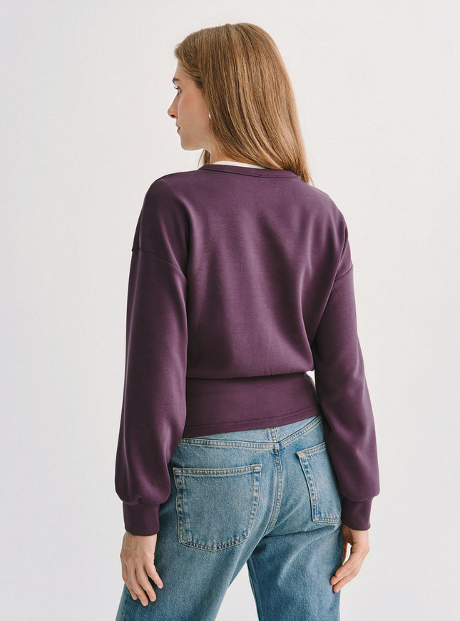 2Pcs Set MaxWarm Fleece Round Neck Long Sleeve Top & High-Rise Belted Wide-Leg Pants with Pockets
