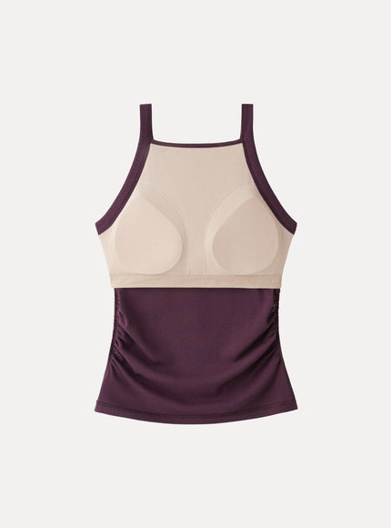 Chic Square Neck Ruched Rib Built-In Bra Tank