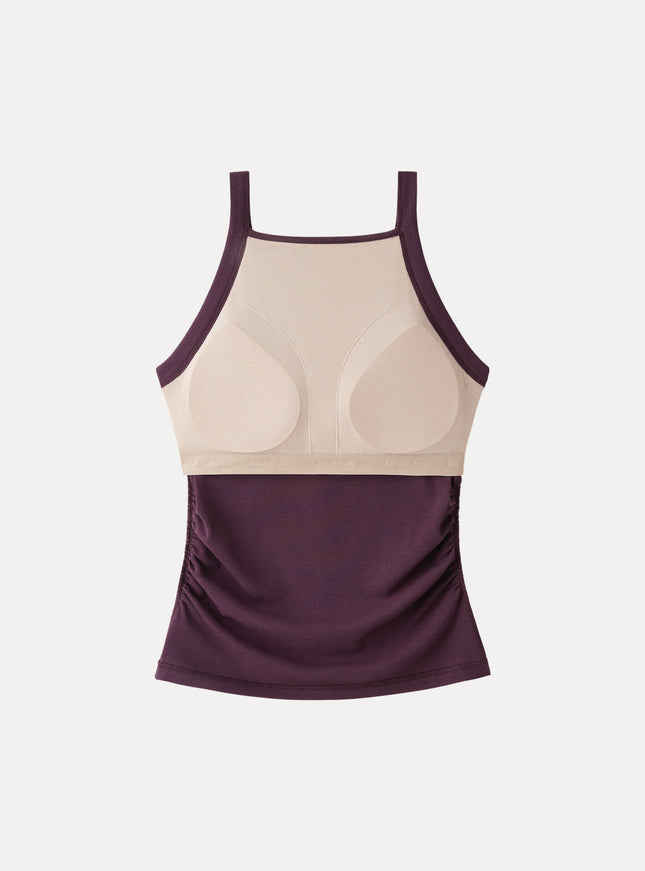 Chic Square Neck Ruched Rib Built-In Bra Tank