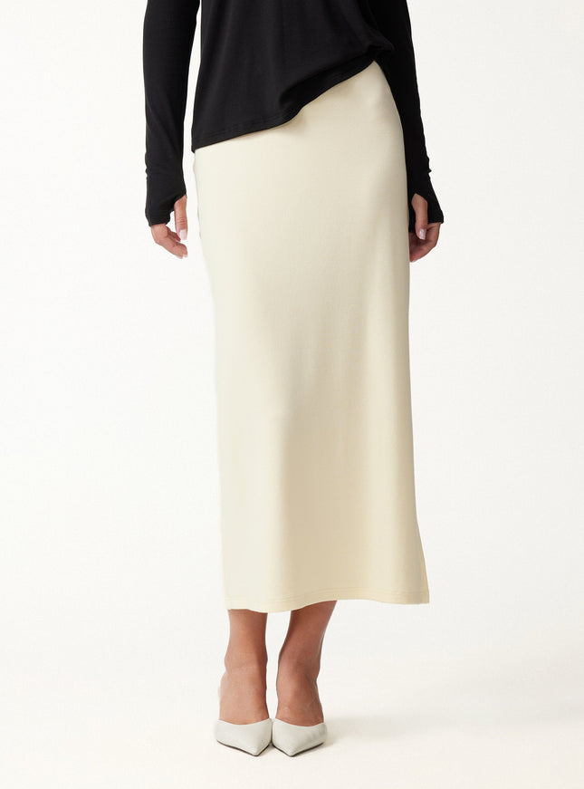 Mid-Rise Side-Slit Column Midi Skirt