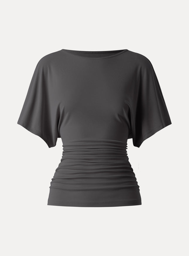 Effortless Boatneck Batwing Sleeve Side Ruched Top