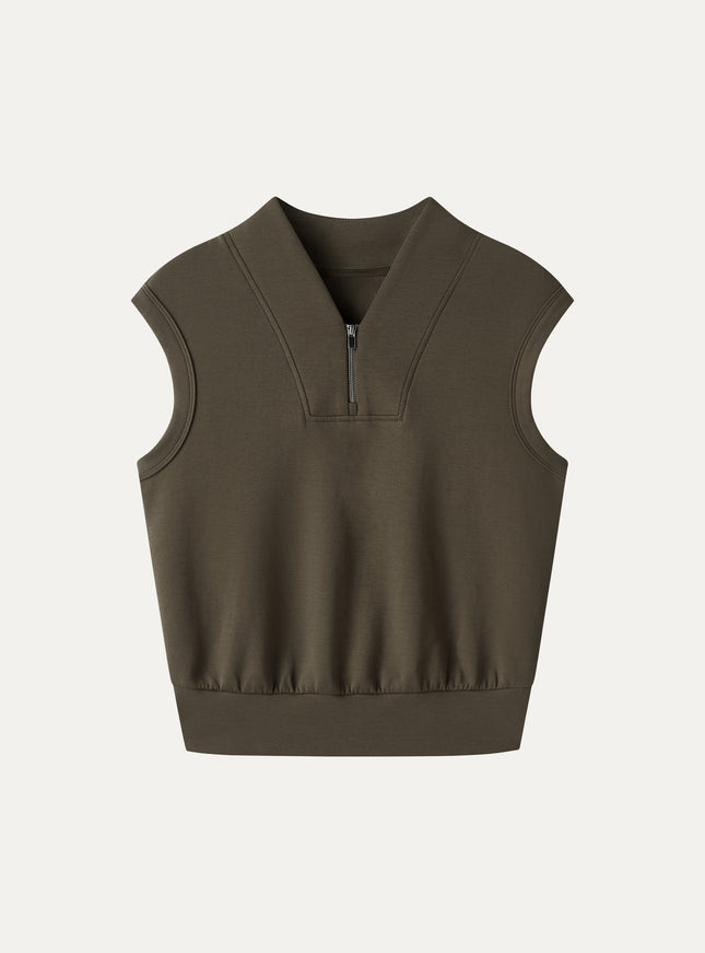 Air Cotton Quarter-Zip Banded Hem Travel Top